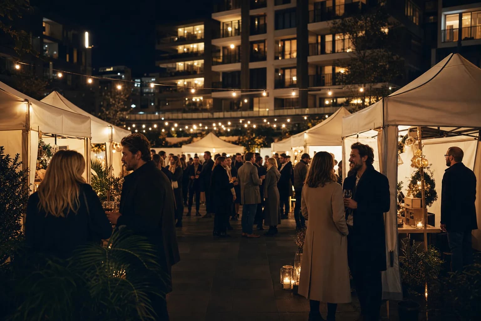 A Lux evening in the courtyard of a residential community.
